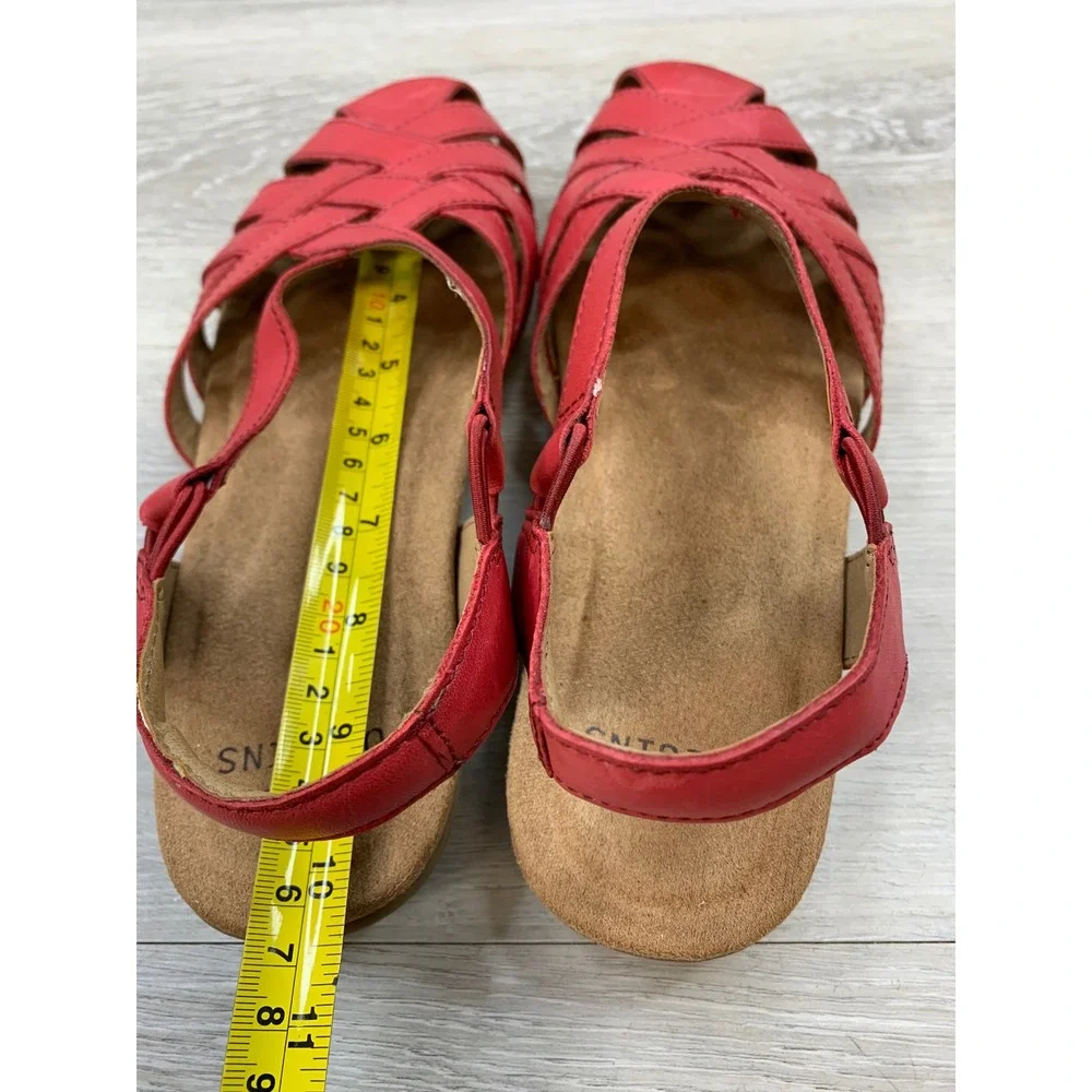 Earth Origins Berri Red Leather Fisherman Sandals Women's 10 Slingback Flat Shoe